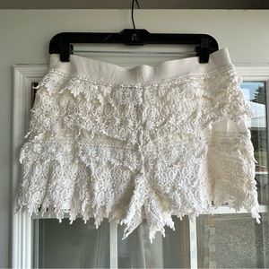 white boho textured shorts